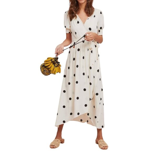 Maeve Cream and Black Polka Dot Midi Dress - Picture 1 of 12